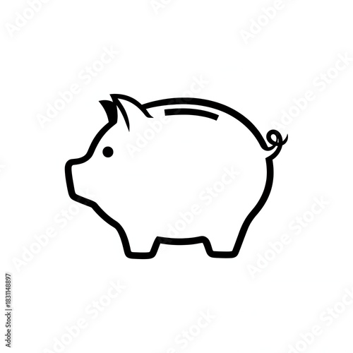 Monochrome line art: a piggy bank symbol of financial savings