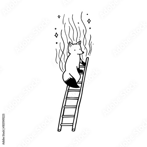 Fox climbing ladder illustration art print poster home decor wall art animal drawing cute fox art print design