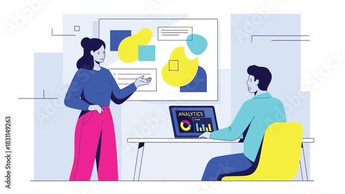 Professional business colleagues engaged in data analytics and strategic planning during office meeting for improving company performance and achieving objectives