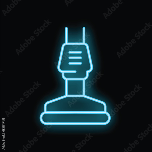 Glowing blue neon icon of a floor polisher on a black background, perfect for cleaning businesses