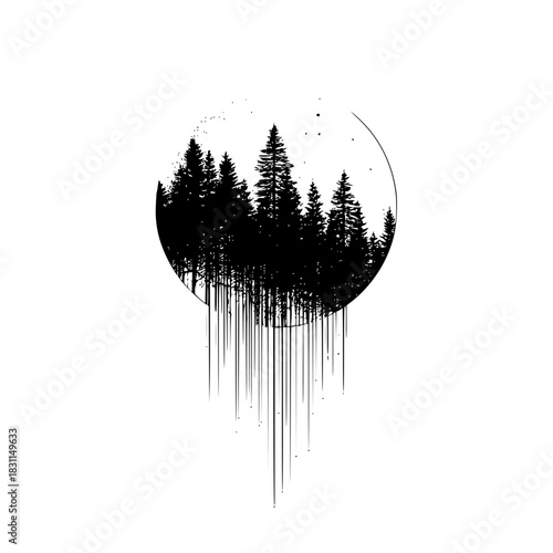 Black forest silhouette vector illustration design for nature lovers and outdoor adventure enthusiasts art print