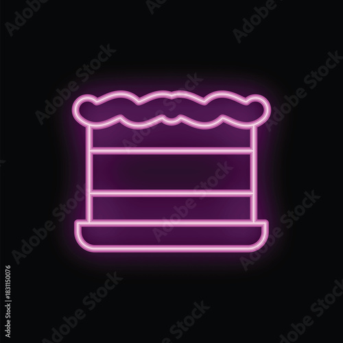 Neon sign showing a delicious layered cake with icing on top
