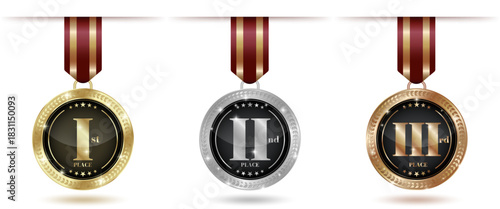 Three award medals—gold, silver, and bronze