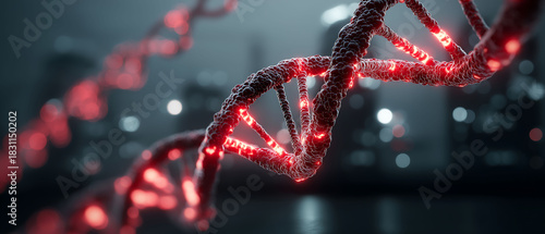 Abstract glowing DNA helix in clean lab environment for Rare Disease Day