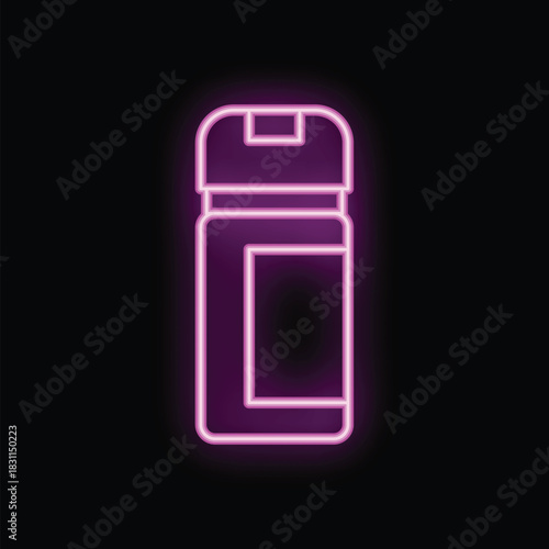 Glowing neon sign of closed jar with handle on the black background representing sport nutrition concept