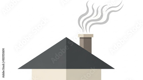 Simple house with chimney and smoke in minimalist style  