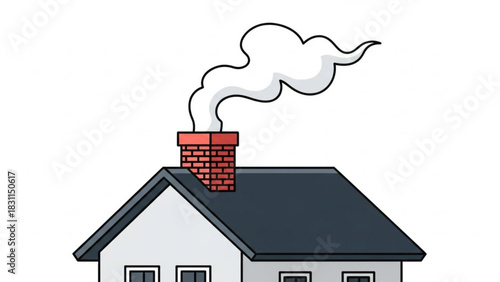 Cartoon house with chimney and smoke rising in simple style  