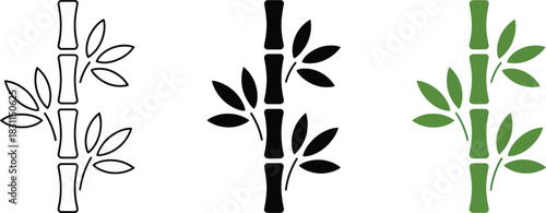 Bamboo stalk icon set outline glyph and color styles vector illustration oriental plant symbol