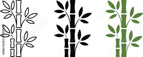 Bamboo stalks icon set outline glyph and color styles vector illustration natural plant sign