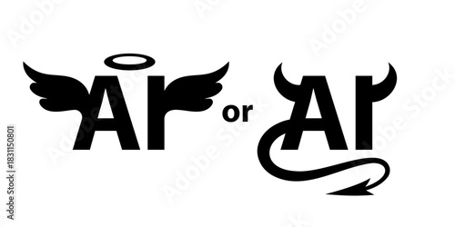 AI good or bad. AI Ethics Dilemma: Angel and Demon design concept. Vector illustration.