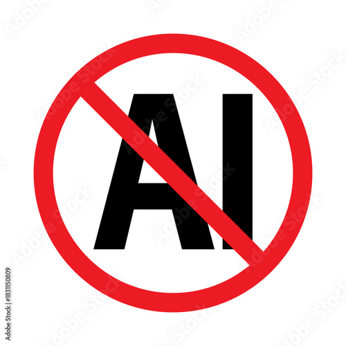Stop Ai Sign. No AI. Label for Human-Made Content. No to AI generated content. Vector illustration.