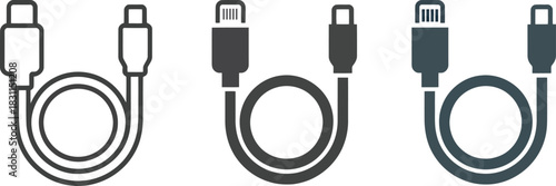 Data transfer power cable black outline icon vector illustration connecting charging accessory wire