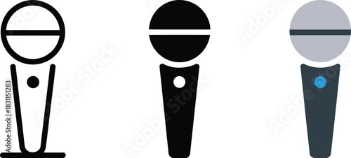 Desktop recording microphone vector symbol outline black silhouette and flat color illustrations equipment.