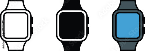 Digital wristwatch vector illustration outline solid black and color variations for technology concept design.