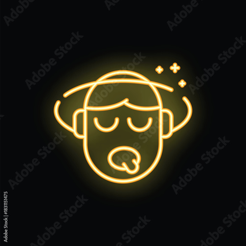 Glowing neon icon of a baby sleeping soundly, featuring a pacifier and a peaceful expression