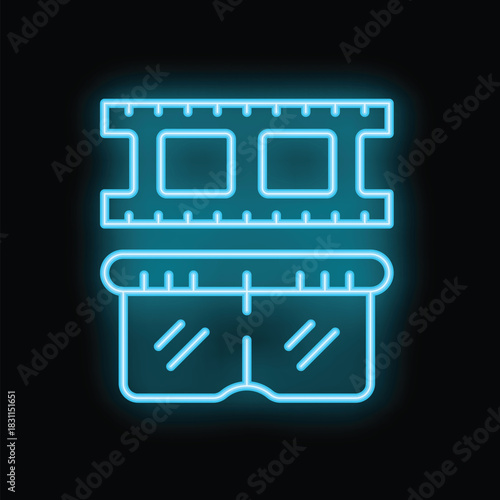 Blue glowing neon icon of a ram chip, representing computer memory and processing power
