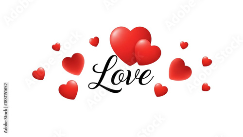 Red hearts and the word Love on a black background symbol