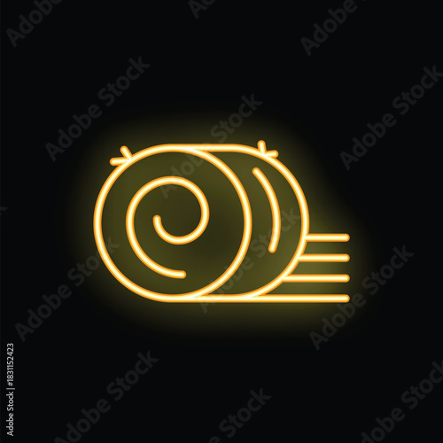 Yellow neon sign depicting a hay bale on a black background, perfect for representing farming, agriculture, and rural life