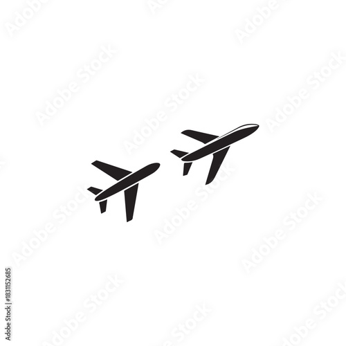 a minimalist depiction of two airplanes in flight against a plain white background a striking silhouette
