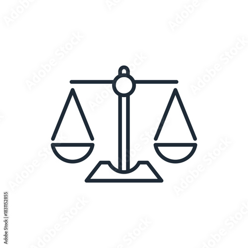 Sign of legality. Symbol of the balance of law. Vector linear icon isolated on white background.