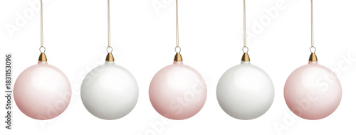 White and pink Christmas tree decoration balls isolated on white background