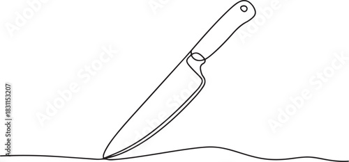 Continuous one line art drawing of knife outline vector illustration, Kitchen knife one line continuous drawing. one line Icon drawing