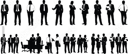 Business professionals silhouettes, corporate teamwork, leadership communication, office collaboration, negotiation success, workplace diversity, professional career illustration