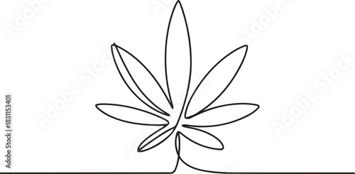 Continuous editable one line drawing of a cannabis leaf as a minimalist marijuana icon in black and white style. one line Icon drawing