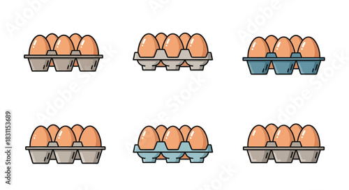 Stylized illustration of multiple egg cartons containing brown eggs