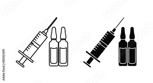Medical icons displaying syringes and vials for injection or vaccination