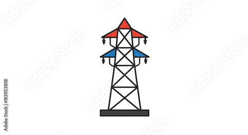 Simple illustration depicting a tall electrical power transmission tower structure