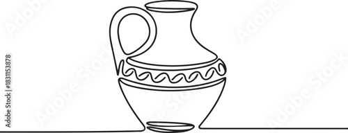 clay pot continuous one line drawing, POTS, Indigenous culture, Sketch, One line drawing of ancient Greek clay vase, isolated on white background, clay jug. antique jug icon. one line Icon drawing