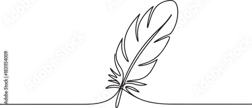 Bird feather continuous one line drawing of bird feather icon Isolated on white background vector illustration, Continuous Line Drawing of Feather Icon. one line Icon drawing