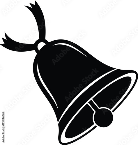 Black christmas bell with ribbon holiday decoration vector silhouette illustration.