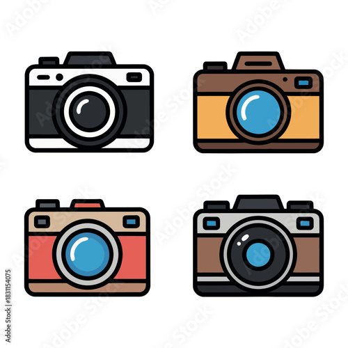 A collection of four vintage-style cameras are displayed on a white background.