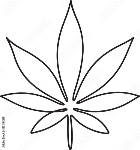 Continuous editable one line drawing of a cannabis leaf as a minimalist marijuana icon in black and white style. one line Icon drawing