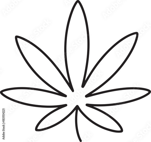 Continuous editable one line drawing of a cannabis leaf as a minimalist marijuana icon in black and white style. one line Icon drawing