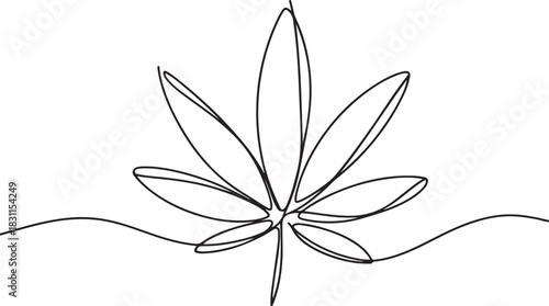 Continuous editable one line drawing of a cannabis leaf as a minimalist marijuana icon in black and white style. one line Icon drawing