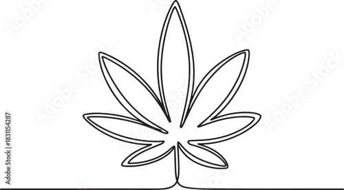 Continuous editable one line drawing of a cannabis leaf as a minimalist marijuana icon in black and white style. one line Icon drawing