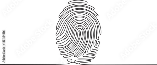 Linear drawing of a fingerprint. Continuous line drawing of biometric scan symbol. one line Icon drawing