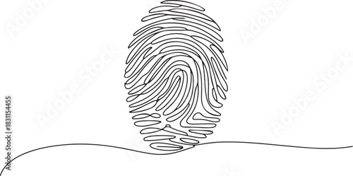 Linear drawing of a fingerprint. Continuous line drawing of biometric scan symbol. one line Icon drawing