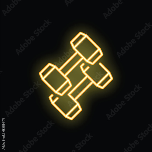 Neon dumbbell sign illuminating dark background, symbolizing workout, bodybuilding, and healthy lifestyle