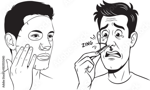 Black and White Vector Illustration of Male Grooming and Self-Care
