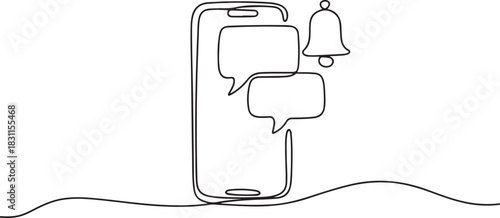 Communication Single Line Icon, continuous one line drawing, Notifications on the screen icon line continuous drawing vector. one line Icon drawing