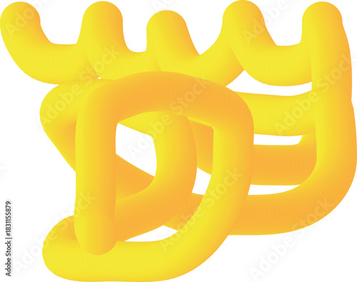 Abstract yellow and orange fluid 3d shape with smooth curves