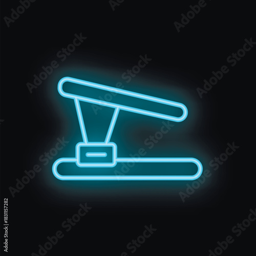 Neon sign of a treadmill glowing blue on a black background, perfect for representing fitness and a healthy lifestyle