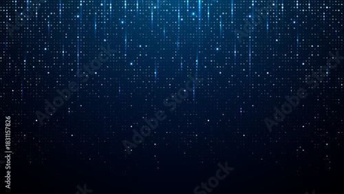  Blue tech background with pixel patterns and abstract data visualization for modern digital technology presentations and fintech design projects. Futuristic tech bg. Digital pixel rain.