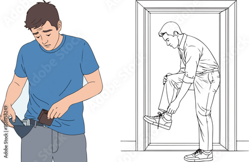 Colorful and Monochrome Vector Art of Men's Daily Tasks
