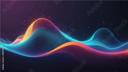 Abstract colorful wave background: dynamic neon fractal lines with a light flow effect