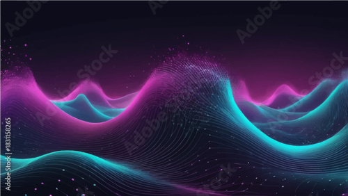 Abstract colorful wave background: dynamic neon fractal lines with a light flow effect